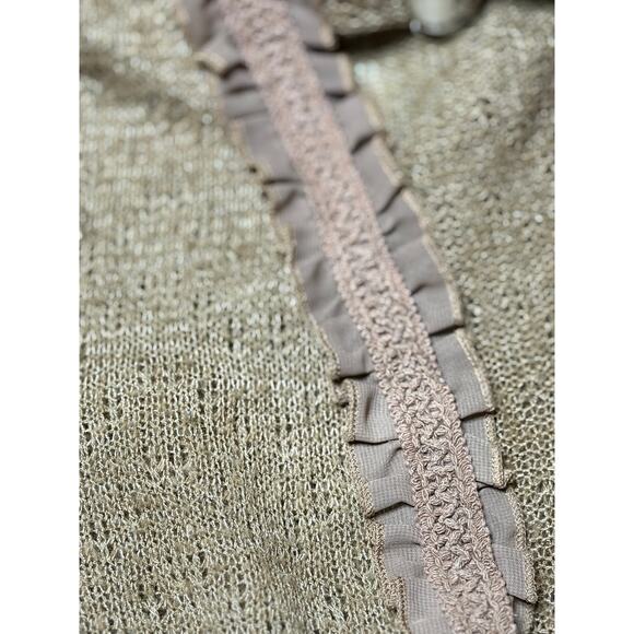 Romy Brown Pointelle Knit Open Cardigan with Ruffle Accent Size M - Picture 8 of 8